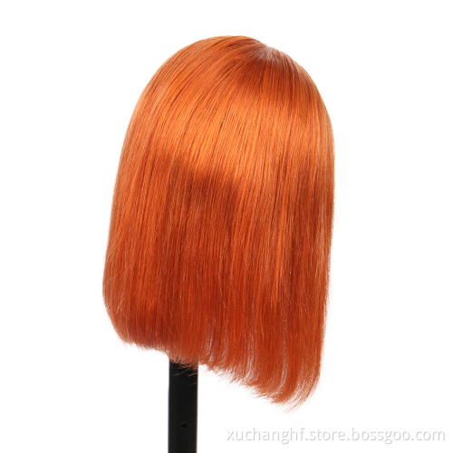 Virgin brazilian hair preplucked hd transparent lace colored bob wigs human hair lace front ginger orange wig colourful wigs